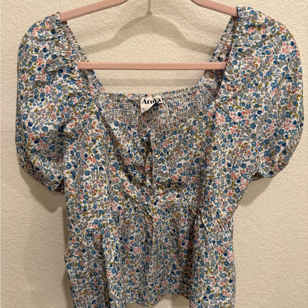 ARULA Floral Print Blouse - Blue and Pink